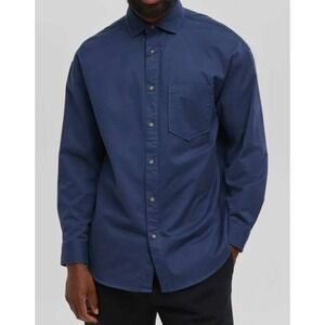 Mode of One Mens Relaxed Fit Twill Button Down Shirt Caspian Waters Blue S NEW